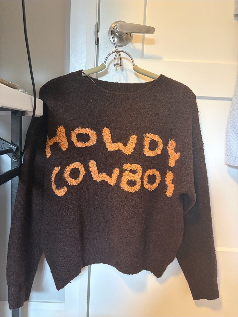Brown Graphic 'Howdy Cowboy' Crewneck Sweater